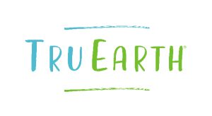 Tru Earth Logo, in a friendly printed font in blue and green